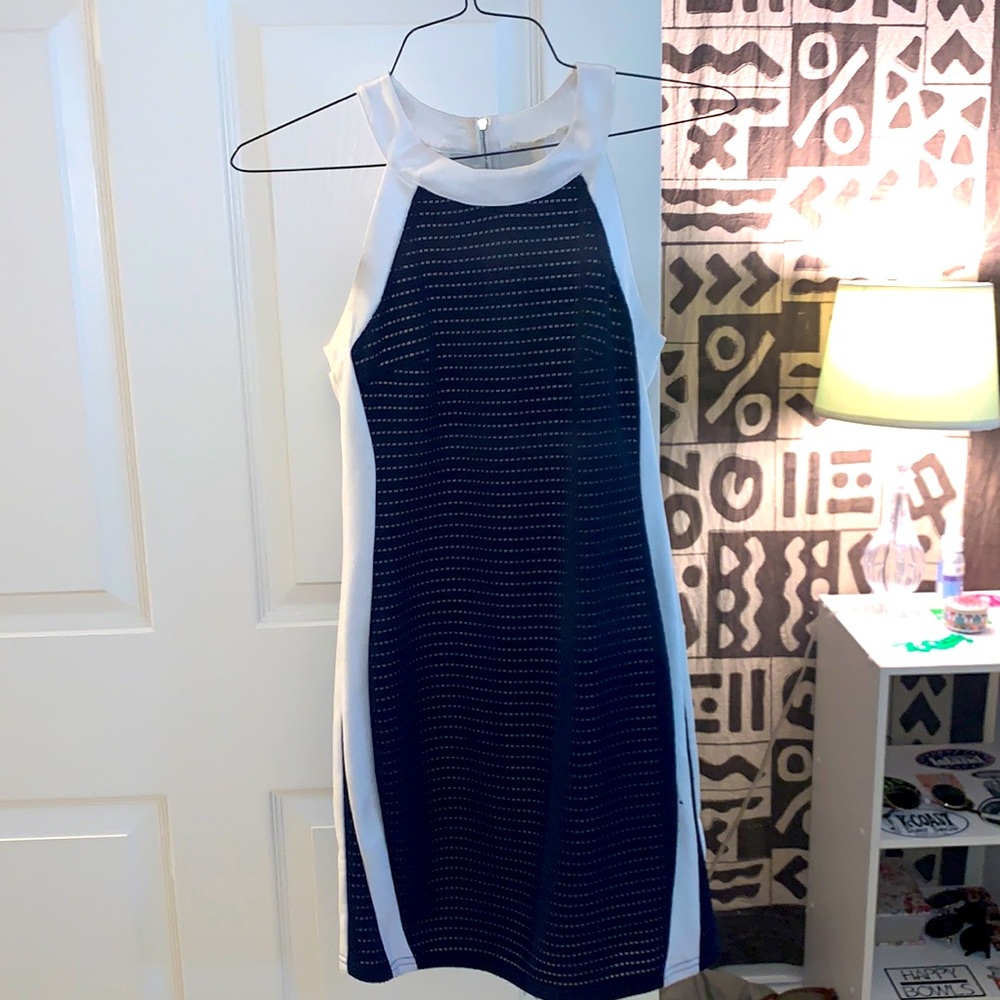 Blue and white dress
